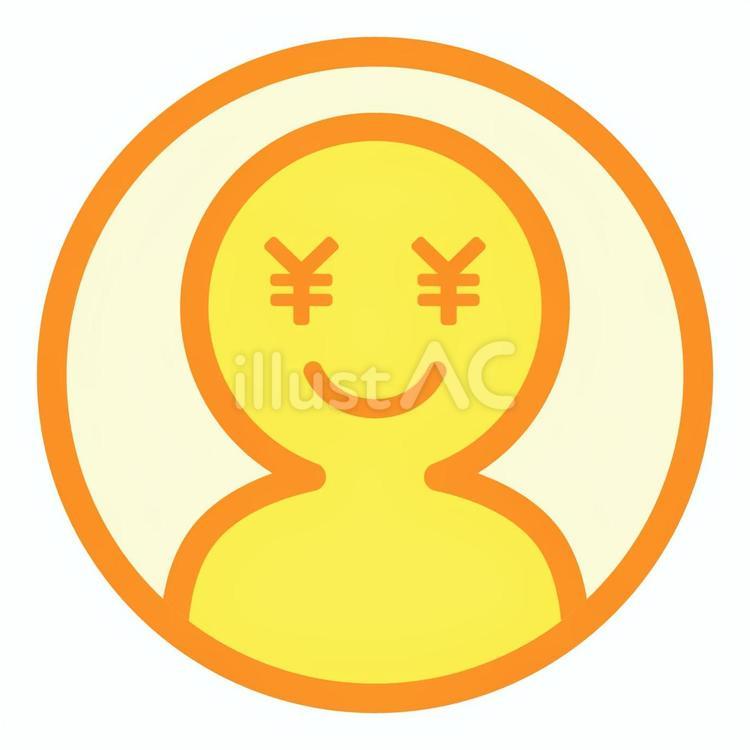 お金の目の人物の丸アイコン 金銭欲,お金,目のイラスト素材