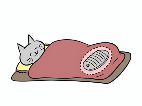 湯たんぽで暖まる猫（カラー） 猫,湯たんぽ,布団,寝具,温活,冷え対策,防寒,暖房器具,エコ,暮らしのイラスト素材