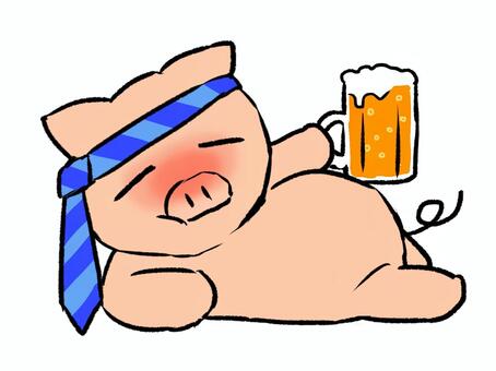 酔っ払いのブタ 酔っ払い,ブタ,動物,ビール,酒,かわいい,ネクタイ,酔う,寝そべる,ジョッキのイラスト素材