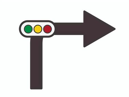 矢印（右折・信号付）02 信号,矢印,右,アイコン,マーク,シンプルのイラスト素材