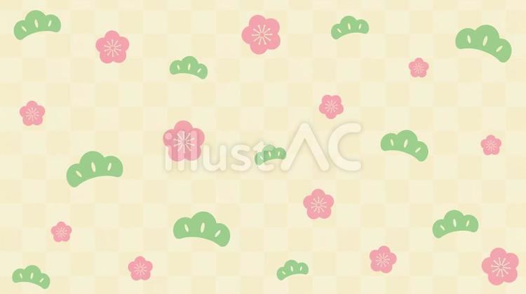 松と梅のポップなお正月背景 おしゃれ,黄色,背景のイラスト素材