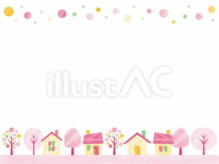春のほんわかまちなみ背景０１ フレーム,背景,壁紙のイラスト素材