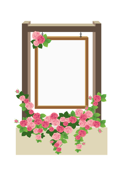 ウェルカムボードプランター 薔薇ピンク ウェルカムボード,薔薇,プランター,看板,フレーム,木枠,ホワイトボード,ピンク,花,ガーデニングのイラスト素材