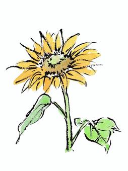 絵手紙風の向日葵 向日葵,花,植物,夏,7月,8月,毛筆,筆ペン,筆,墨のイラスト素材