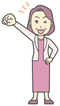  お金持ちマダム-149-全身 おばさん,応援,中年,女性,富裕層,マダム,裕福,お金持ち,ミセス,おばちゃんのイラスト素材