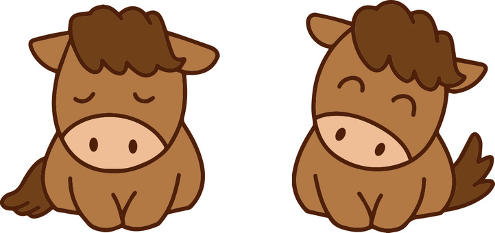 お辞儀をして挨拶する馬のイラスト 馬,仔馬,午,かわいい,キャラクター,アイコン,競馬,デフォルメ,セット,シンプルのイラスト素材