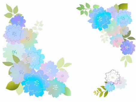 ふんわり優しいお花模様　青 花,花柄,フラワー,フレーム,飾り枠,角飾り,コーナー,グラデーション,水彩,水彩風のイラスト素材