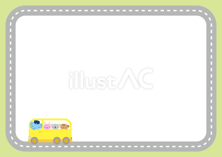 2024-248動物と道路フレーム バス,幼稚園バス,スクールバスのイラスト素材