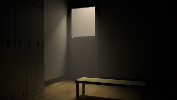 光が差し込む暗いロッカーの出入り口 学校,ロッカールーム,更衣室,脱衣所,控え室,部室,ロッカー,着替え,部屋,室内のイラスト素材