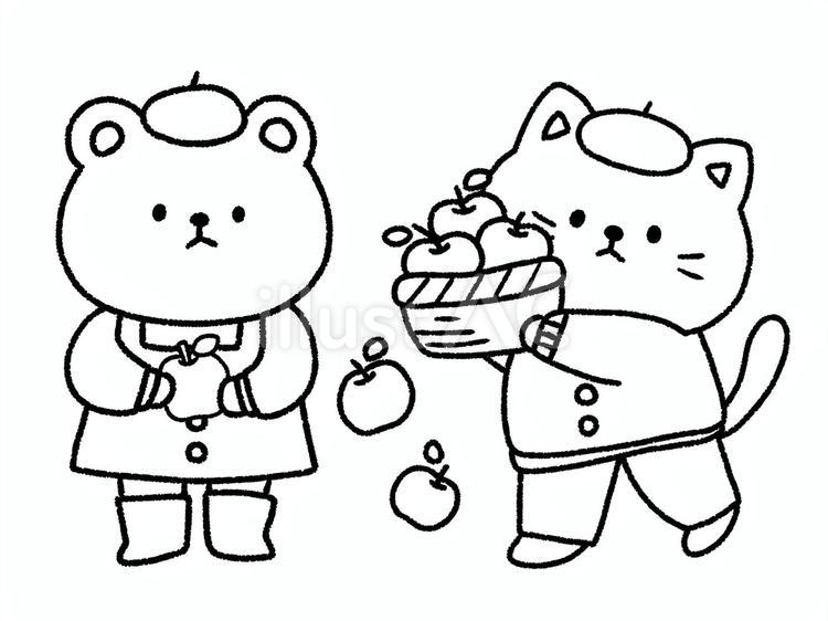 りんごと猫くま りんご,猫,くまのイラスト素材