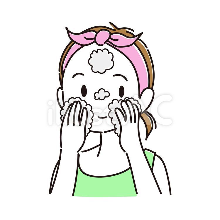 泡洗顔をする女性 女性,女の子,人物のイラスト素材