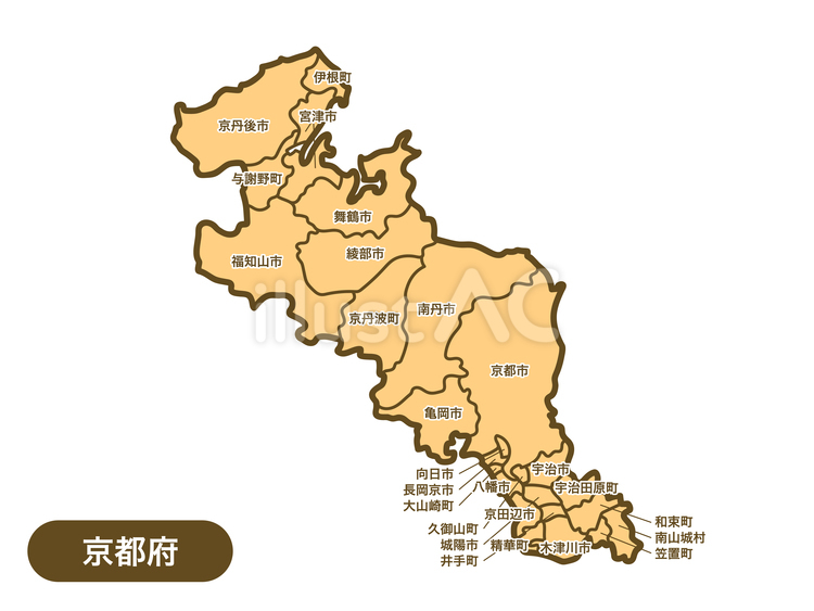 京都府の地図のイラスト（市町村名つき） 地図,京都府,地域のイラスト素材