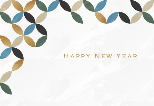 年賀状 七宝柄 ハガキサイズ ハガキ,青,緑,紺,金,七宝,ハッピーニューイヤー,happynewyear,謹賀新年,元旦のイラスト素材