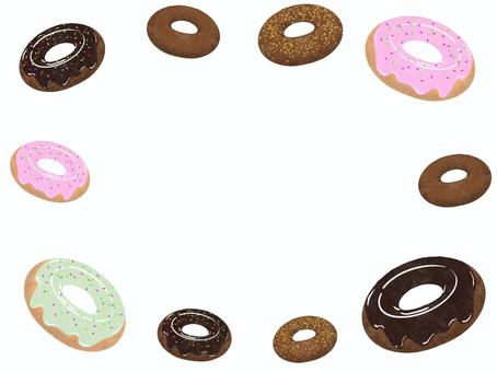 ドーナツフレーム3 フレーム,枠,飾り枠,装飾,ドーナツ,食べ物,おやつ,お菓子,洋菓子,手描きのイラスト素材