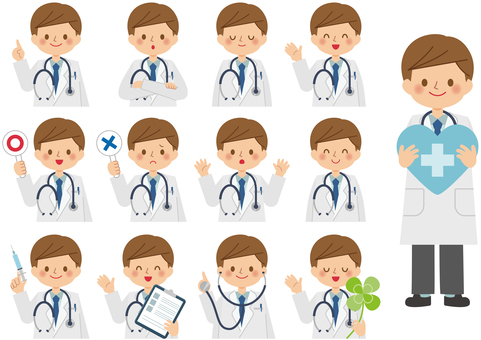 いろんな表情のお医者さん(男性)01 いろんな表情のお医者さん(男性)01 医者,医師,白衣,予防接種,注射,ワクチン,医療,聴診器,カルテ,救急のイラスト素材