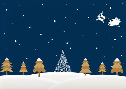 夜のクリスマスの森とサンタクロース クリスマス,サンタクロース,トナカイ,そり,冬,雪,ツリー,結晶,夜,背景のイラスト素材