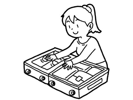 【白黒】旅行の準備【線画】 旅行,スーツケース,準備,荷物,パッキング,女性,旅行者,観光客,白黒,線画のイラスト素材