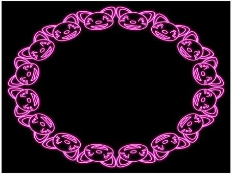 猫のフレ−ム　ネオン　ピンク 猫,フレ−ム,ポストカード,メッセージカード,飾り枠,あしらい,ネオン,ピンク,黒,かわいいのイラスト素材