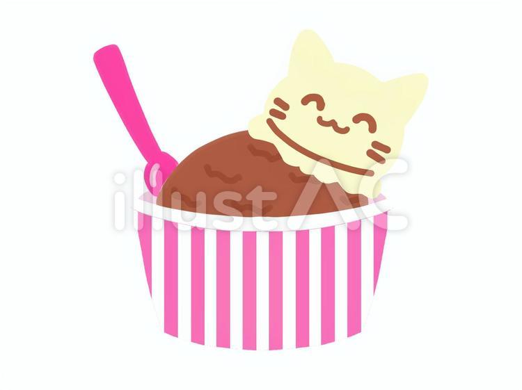 ネコのアイス　チョコとバニラ アイスクリーム,コーン,夏のイラスト素材