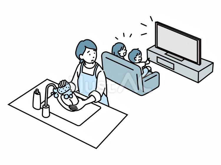 テレビを観る子供達とそれを見るお母さん 子供,テレビ,見るのイラスト素材