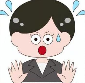 女性会社員　慌てる 会社員,ショートカット,慌てる,焦る,あたふた,汗,冷や汗,しどろもどろ,戸惑う,驚くのイラスト素材