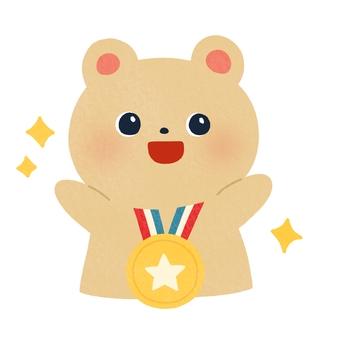 金メダルを付けたくま 金メダル,くま,優勝,１位,運動会,動物,実績,おめでとう,絵本,可愛いのイラスト素材