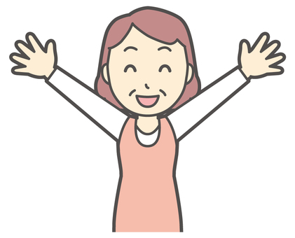  エプロンおばちゃん-083-バスト ばんざい,おばちゃん,エプロン,お母さん,ママ,中年,おばさん,主婦,人物,かわいいのイラスト素材