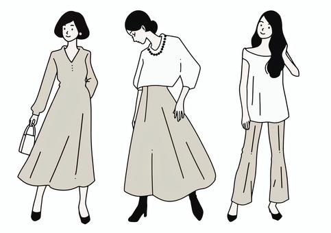 女性全身插圖集(米色), JPG 和 PNG 女性全身插圖集(米色), 女孩, 人物, 全身, JPG 和 PNG