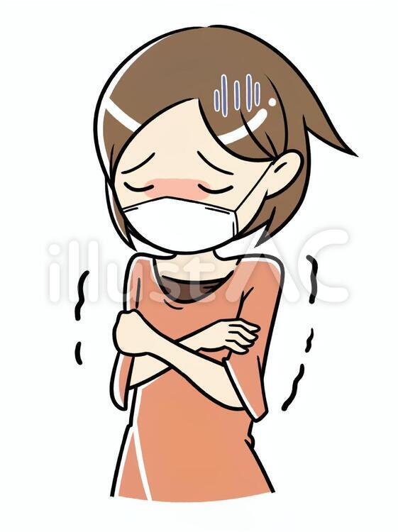 マスクをする女性　風邪　インフルエンザ マスク,寒気,風邪のイラスト素材