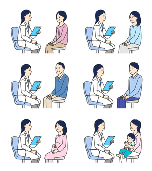 患者を診察する医者のシンプルイラスト素材 患者を診察する医者のシンプルイラスト素材 医師,医者,ドクター,診察,医療従事者,先生,白衣,患者,シニア,高齢者のイラスト素材