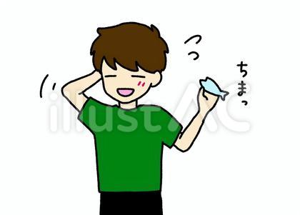 手の平サイズの魚しか取れず照れ笑いする人