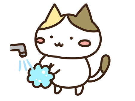 石鹸で手洗いし風邪・感染予防する三毛猫 手洗い,石鹸,感染,風邪,予防,医療,衛生,清潔,習慣,生活のイラスト素材