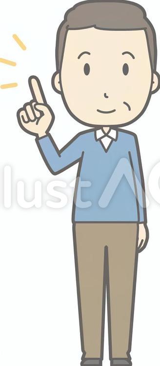 中年男私服-指差し笑顔-全身 人,男性,かわいいのイラスト素材