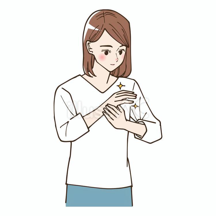 手の手入れをしている女性 手入れ,ハンドクリーム,手荒れのイラスト素材