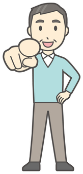 ニット中年男性-547-全身  ニット中年男性-547-全身 指さす,笑顔,おじさん,男性,中年,お父さん,パパ,シニア,ミドルエイジ,人物のイラスト素材