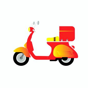 スクーター 011 配達スクーター,スクーター,バイク,赤,黄色,二輪車,乗り物,ボックス,ミラー,ホイールのイラスト素材
