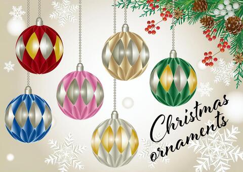 クリスマスオーナメントキラキラボール クリスマス,クリスマスオーナメント,オーナメント,12月,冬,雪の結晶,雪,玉飾り,木の実,モミの枝のイラスト素材