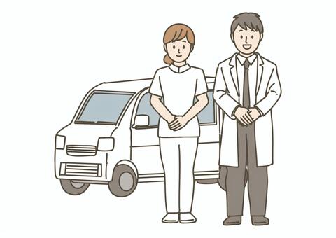 往診・訪問診療に来た医師と看護師 往診,訪問診療,在宅医療,医師,ドクター,看護師,ナース,医療,病院,クリニックのイラスト素材