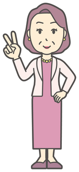  お金持ちマダム-052-全身 おばさん,成功,チョキ,中年,女性,富裕層,マダム,裕福,お金持ち,ミセスのイラスト素材