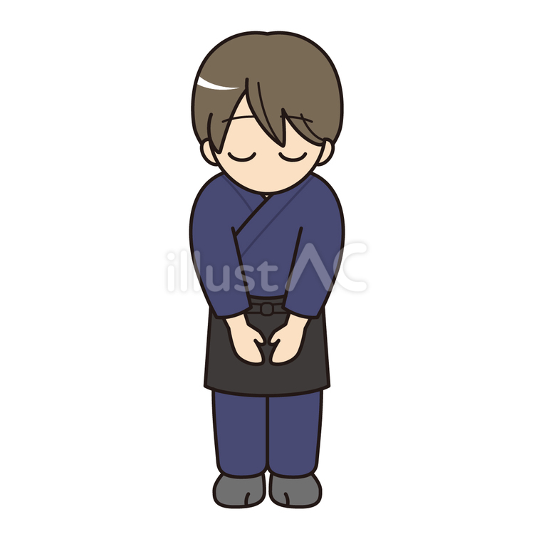 お辞儀をする和服（作務衣）の男性 男性,人物,お辞儀のイラスト素材