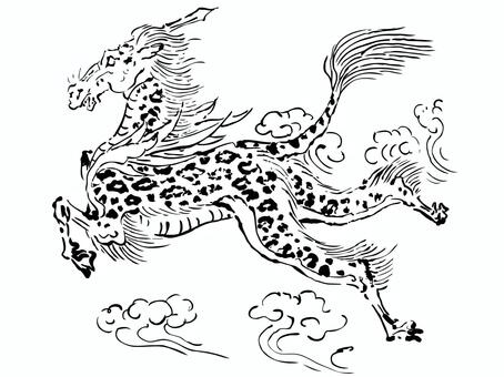 鳥獣戯画　麒麟 古典,動物,架空,鳥獣戯画,麒麟,幻獣,線画,和風イラスト,日本の伝統,墨線アートのイラスト素材