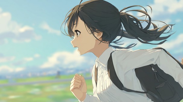 風を切って走る黒髪の女子学生