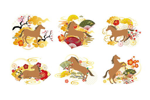 2026年の午年用年賀状素材 年賀状,2026年,正月,セット,年賀,午,賀正,午年,謹賀新年,新年のイラスト素材