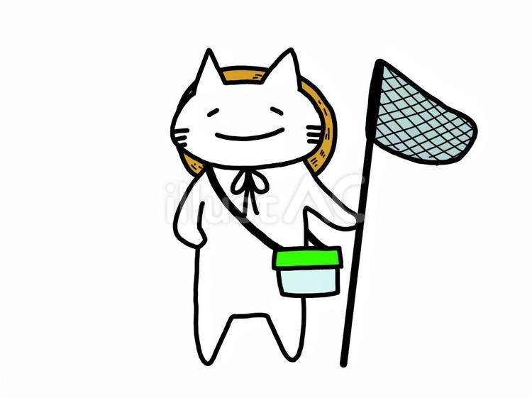 虫取りをする猫 猫,虫取り,虫籠のイラスト素材