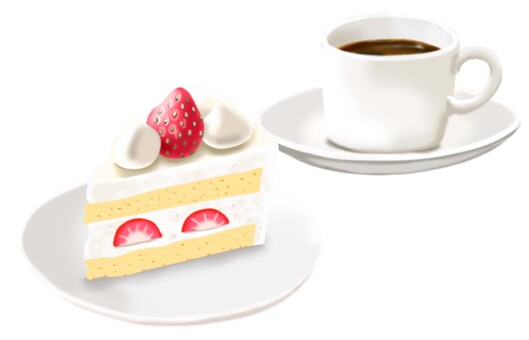 苺ショートとシンプルなカップのコーヒー イチゴ,ケーキ,果物,コーヒー,喫茶,カフェ,おやつ,甘い,美味しい,スイーツのイラスト素材