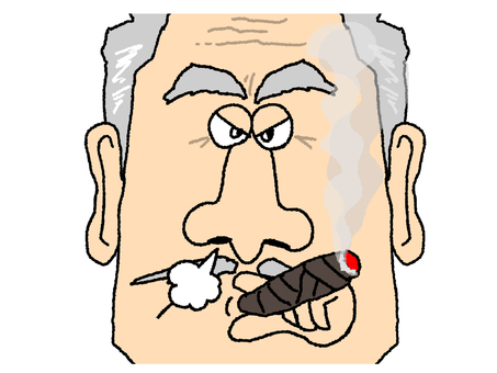 葉巻を吸う会長 会長,顔,葉巻,煙,髭,pop調,手描き,挿絵,ワンポイントのイラスト素材