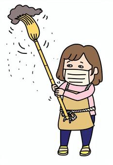 すす払いをする女性2 女性,かわいい,ゆるいのイラスト素材