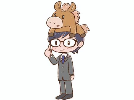 馬の被り物とスーツの男性 馬,被り物,帽子,午年,動物,キリッ,会社員,スーツ,メガネ,ネクタイのイラスト素材