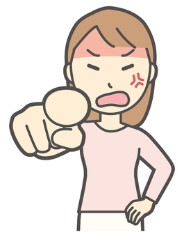  ロングヘア女性-281-バスト 指さす,怒る,女性,女の子,人物,かわいい,キレる,叱る,ムカつく,喧嘩のイラスト素材