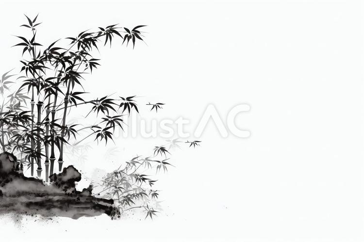 竹の水墨画 竹,葉,筆のイラスト素材